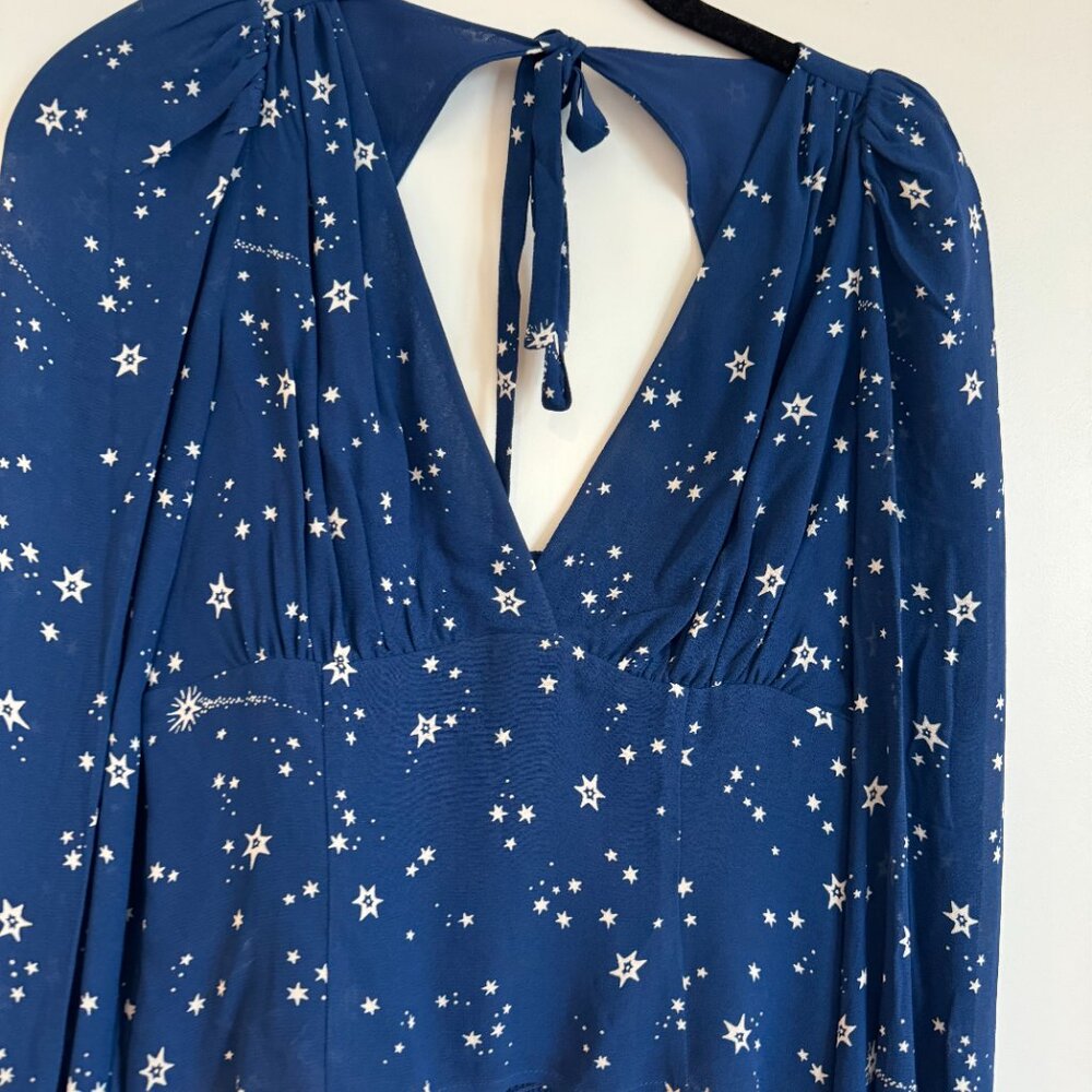 Reformation Michel Top Long Sleeve Blue Top in Starry Night - Picture 6 of 8